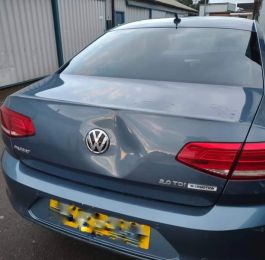 A nasty looking dent in this Volkswagen was repaired easily a quickly by one of our skilled technicians using a spot welder dent puller and a thin skim of filler and then put through the paint refinishing process restoring it to it's former pre-accident condition.: Click Here To View Larger Image